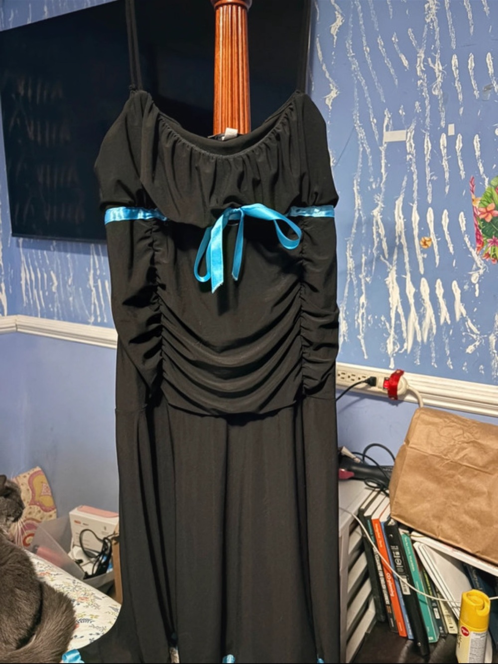 Taboo Black Dress with Teal Ribbon Accents